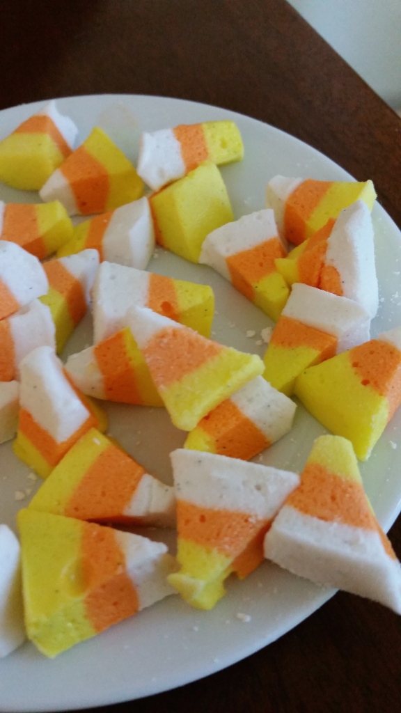 Step-by-step, DIY, tutorial for homemmade candy corn marshmallows